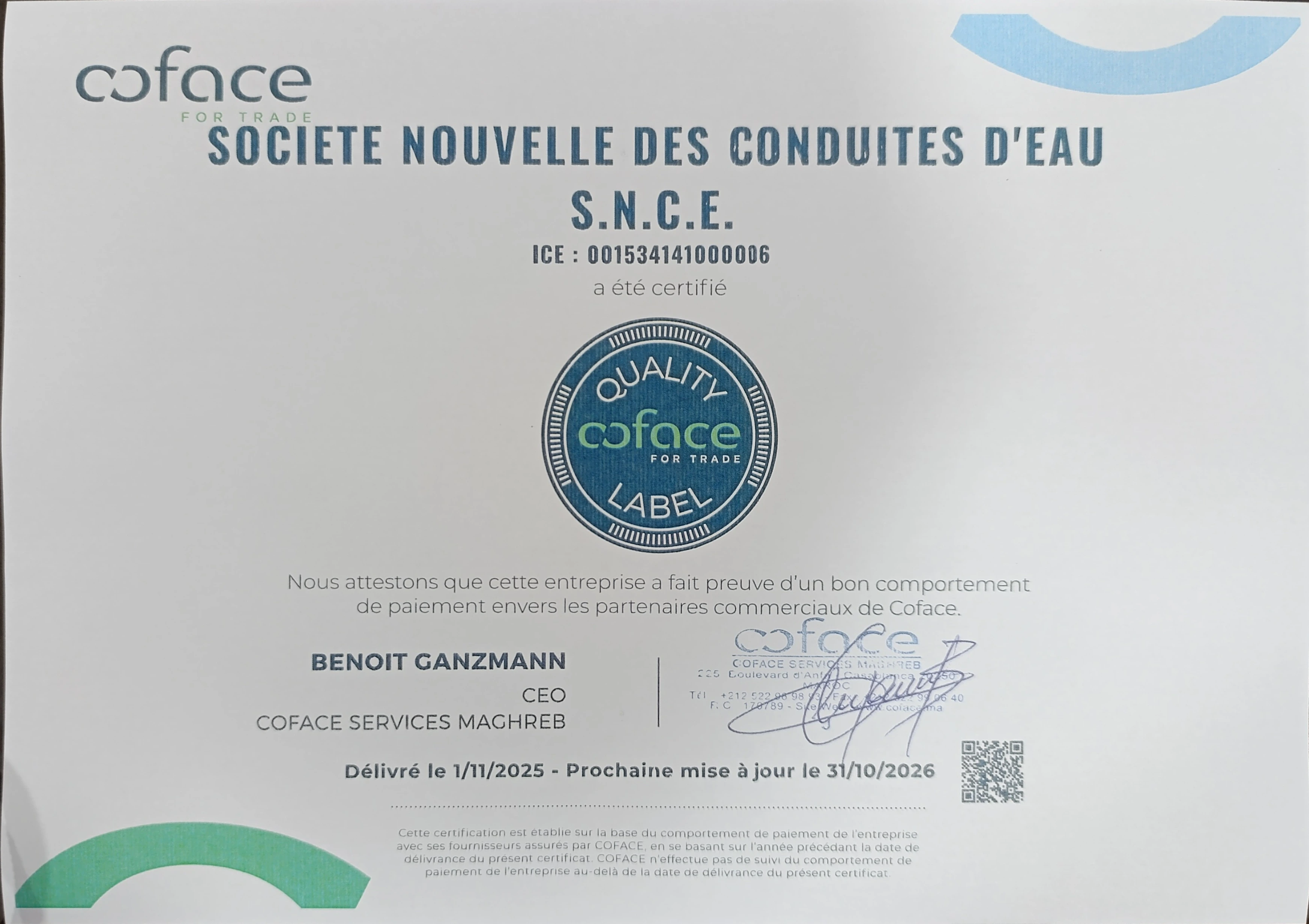 Coface Certificate